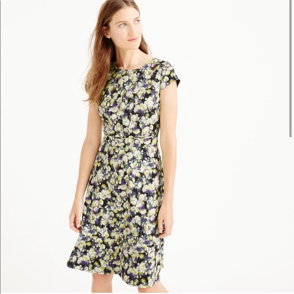 J. Crew NWT Cap Sleeve Dress Clover Floral Neon - Picture 2 of 11